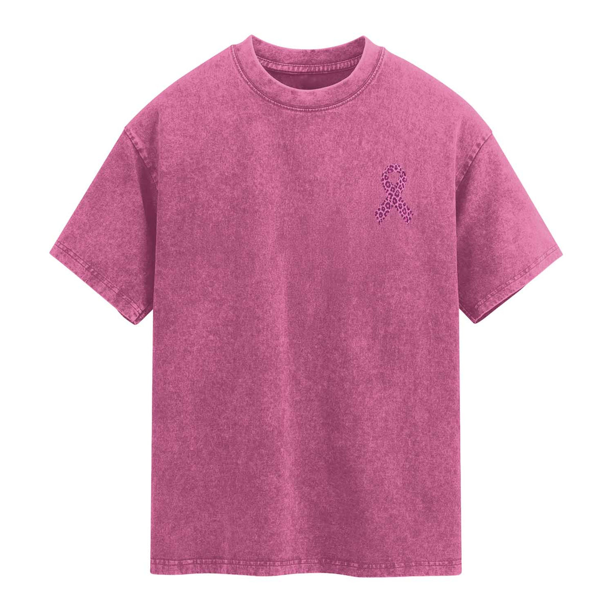 Breast Cancer Awareness Leopard Pink Ribbon Washed Cotton T-Shirt
