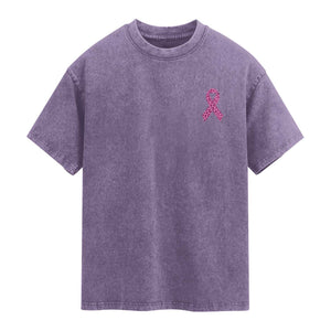 Breast Cancer Awareness Leopard Pink Ribbon Washed Cotton T-Shirt