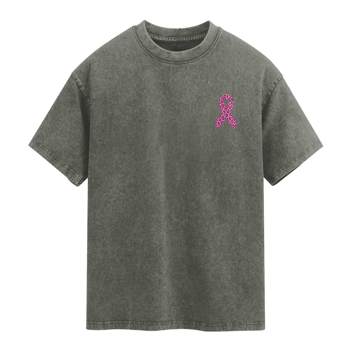 Breast Cancer Awareness Leopard Pink Ribbon Washed Cotton T-Shirt