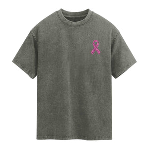 Breast Cancer Awareness Leopard Pink Ribbon Washed Cotton T-Shirt