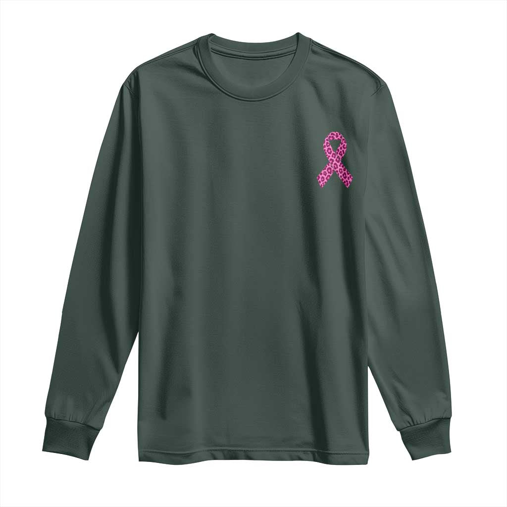 Breast Cancer Awareness Leopard Pink Ribbon Long Sleeve Shirt