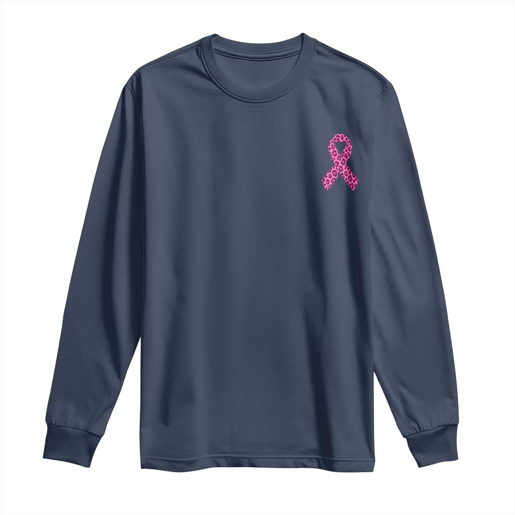 Breast Cancer Awareness Leopard Pink Ribbon Long Sleeve Shirt