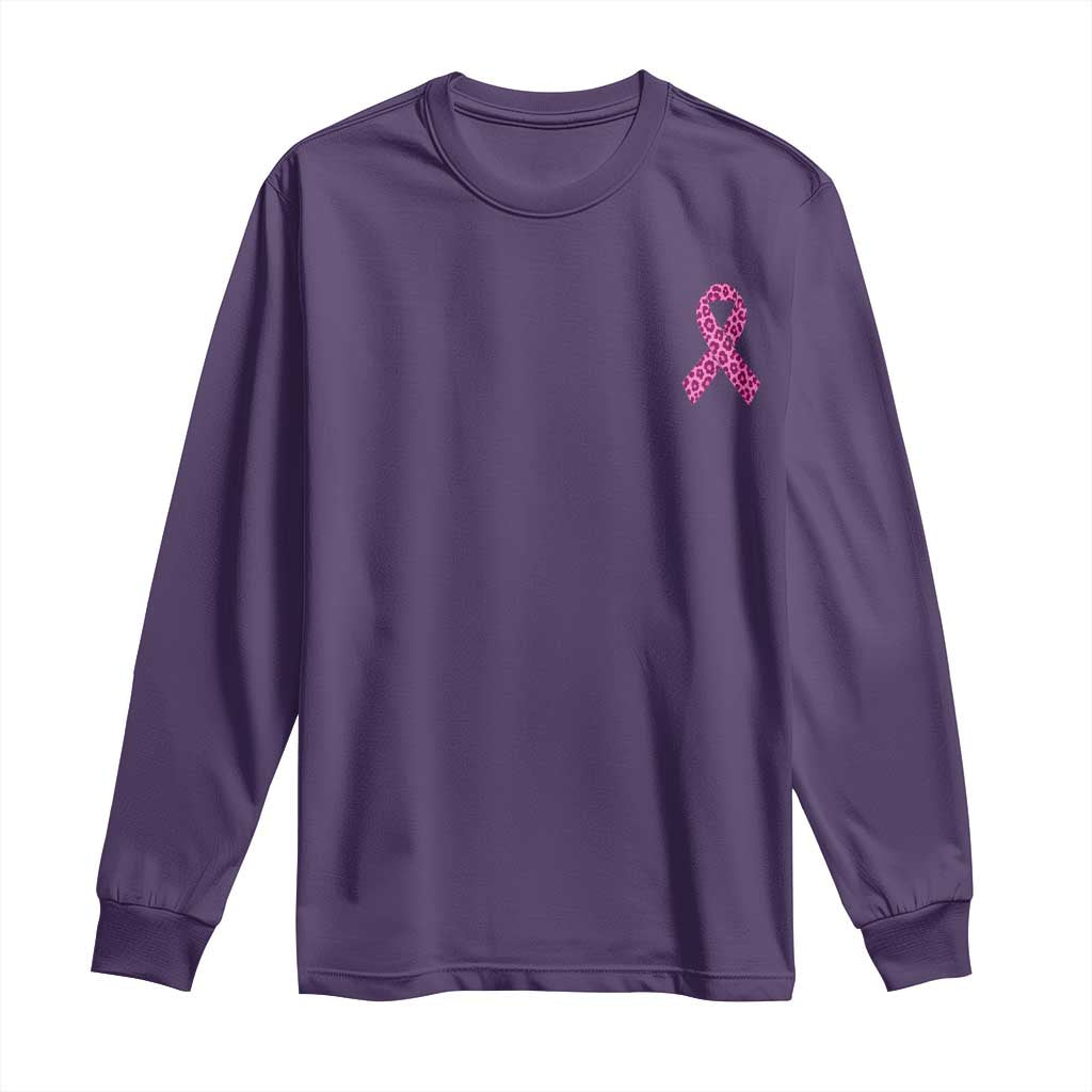 Breast Cancer Awareness Leopard Pink Ribbon Long Sleeve Shirt