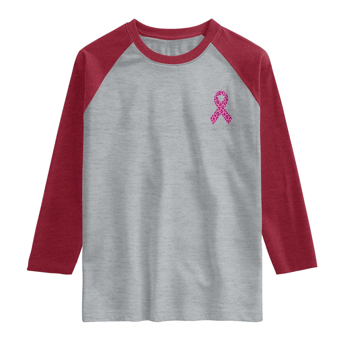 Breast Cancer Awareness Leopard Pink Ribbon Raglan Shirt