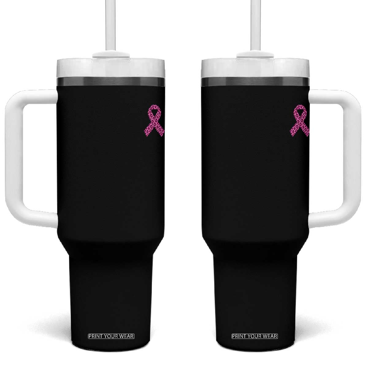 Breast Cancer Awareness Leopard Pink Ribbon Tumbler With Handle