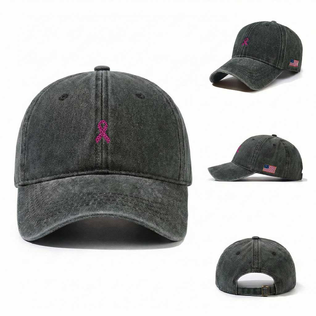 Breast Cancer Awareness Leopard Pink Ribbon Washed Cotton Baseball Cap