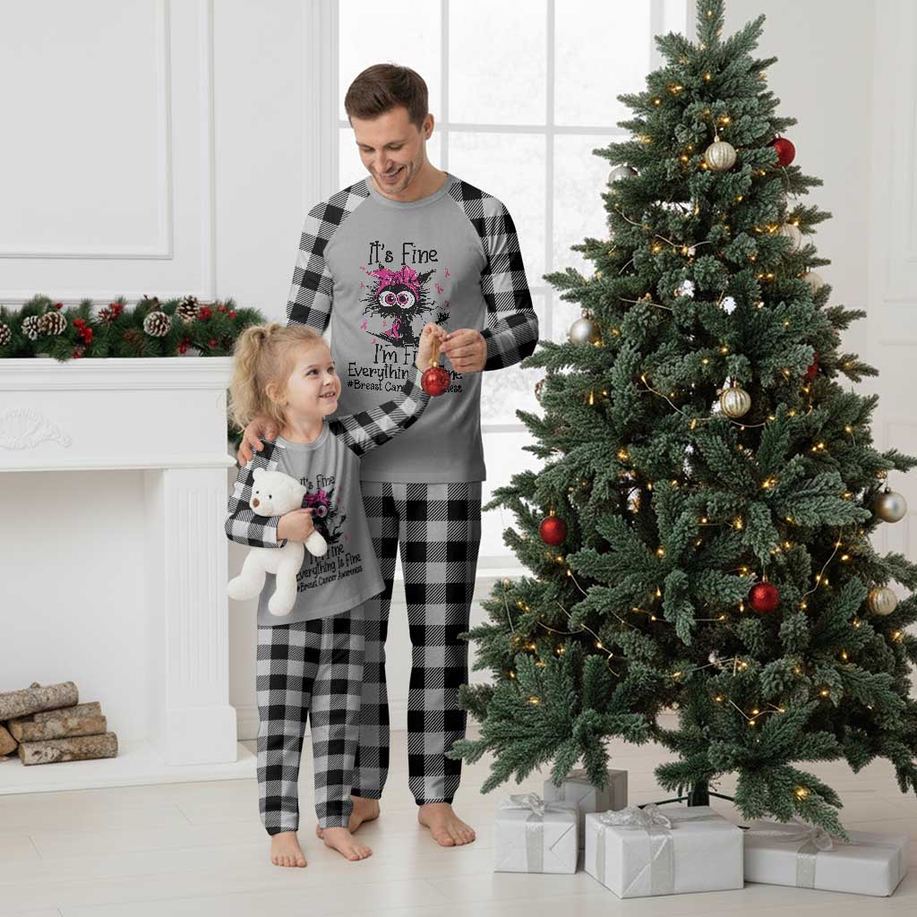 It Is Fine I Am Fine Everything Is Fine Breast Cancer Awareness Cat Plaid Pajama Set