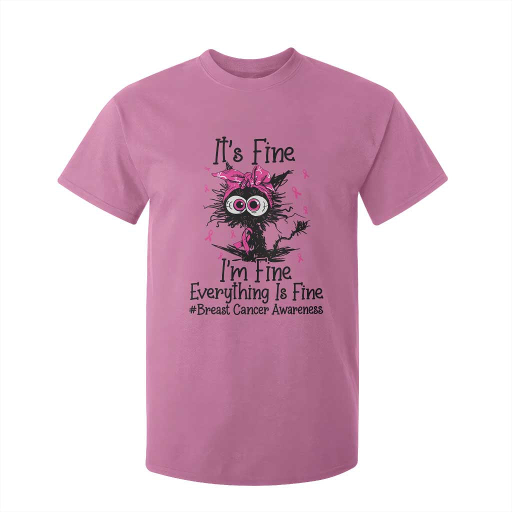 It Is Fine I Am Fine Everything Is Fine Breast Cancer Awareness Cat T Shirt For Kid