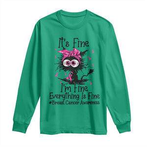 It Is Fine I Am Fine Everything Is Fine Breast Cancer Awareness Cat Long Sleeve Shirt