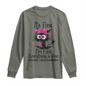 It Is Fine I Am Fine Everything Is Fine Breast Cancer Awareness Cat Long Sleeve Shirt
