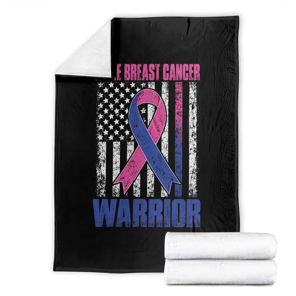 Male Breast Cancer Warrior Throw Blanket Pink Blue Ribbon