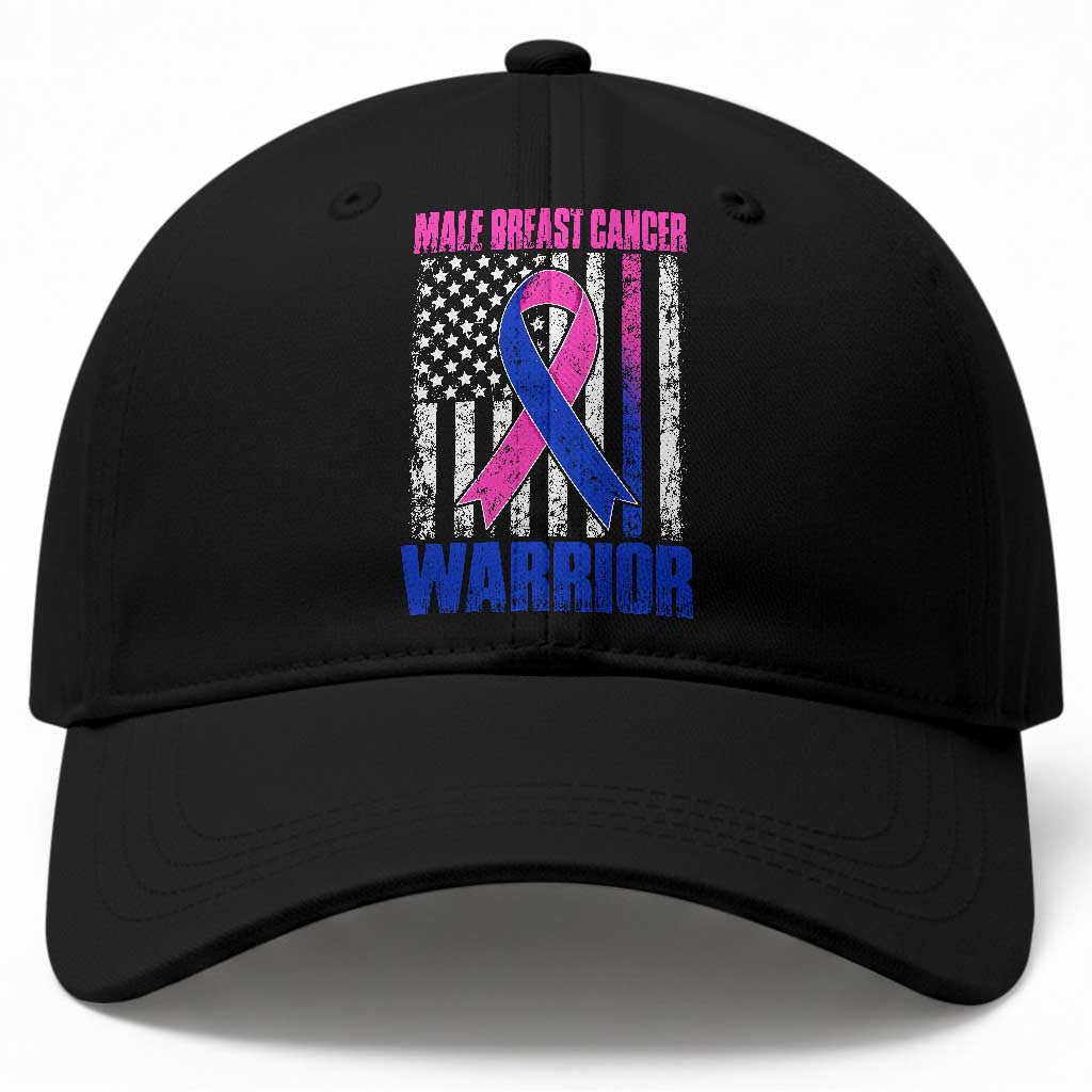 Male Breast Cancer Warrior Baseball Cap Pink Blue Ribbon