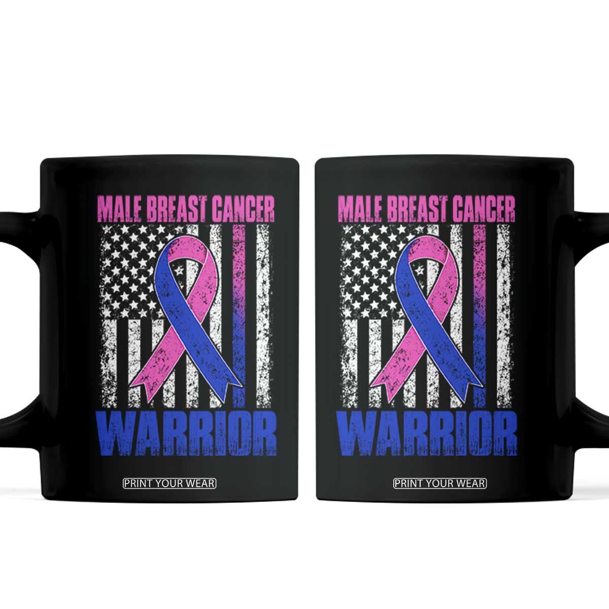 Male Breast Cancer Warrior Coffee Mug Pink Blue Ribbon