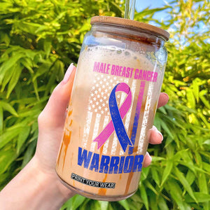 Male Breast Cancer Warrior Glass Can Pink Blue Ribbon