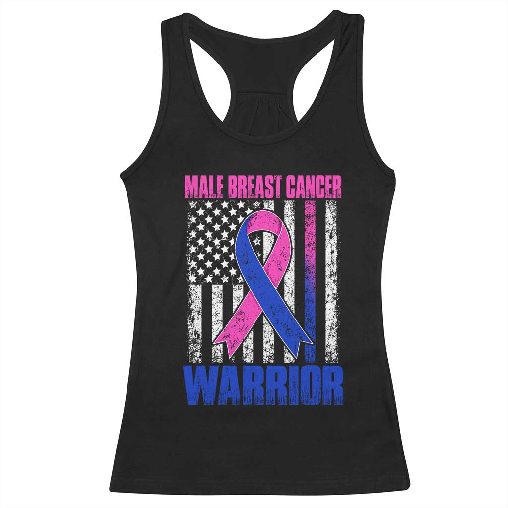 Male Breast Cancer Warrior Racerback Tank Top Pink Blue Ribbon