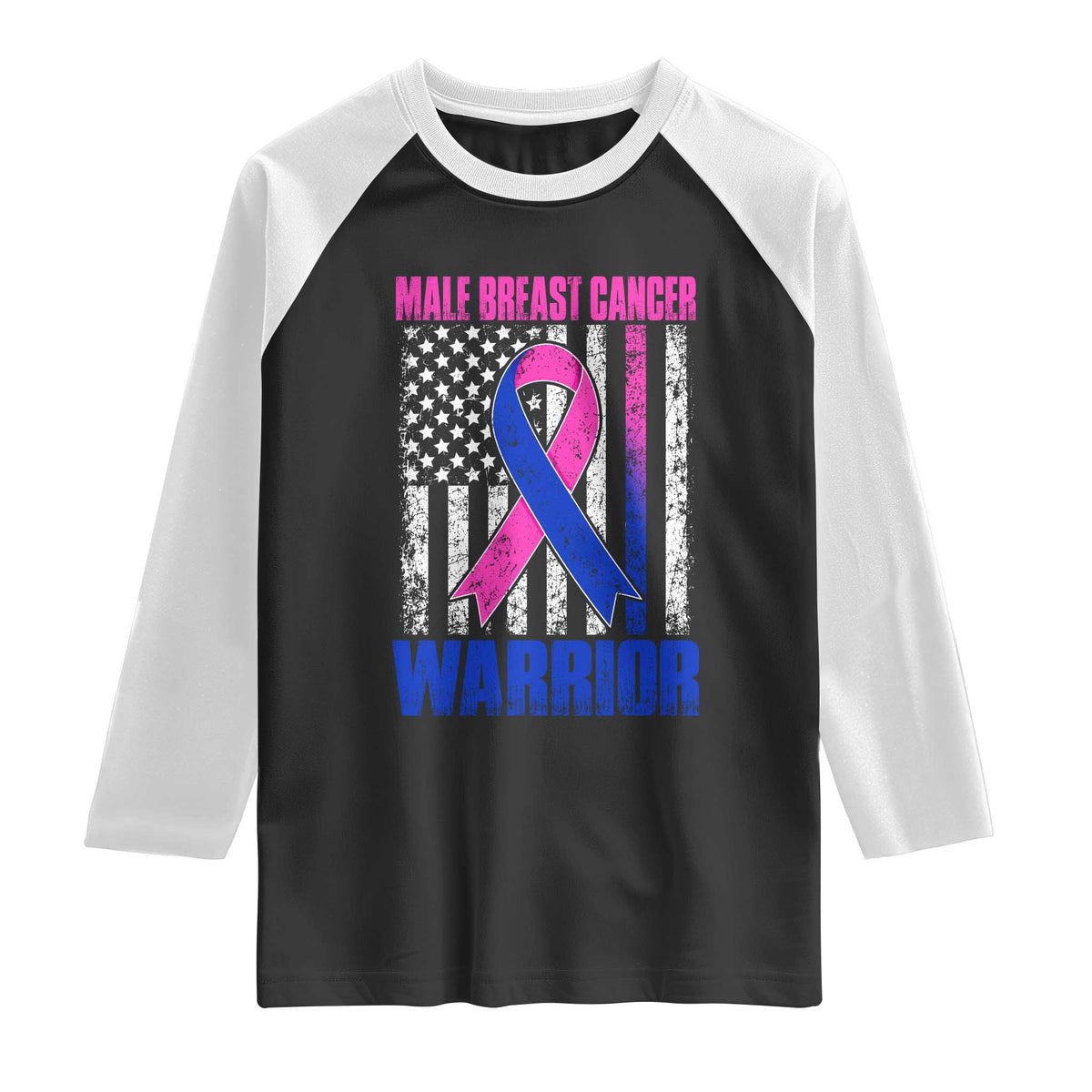 Male Breast Cancer Warrior Raglan Shirt Pink Blue Ribbon