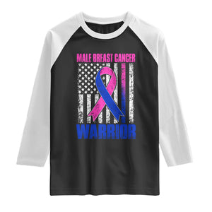 Male Breast Cancer Warrior Raglan Shirt Pink Blue Ribbon