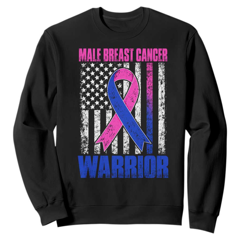 Male Breast Cancer Warrior Sweatshirt Pink Blue Ribbon