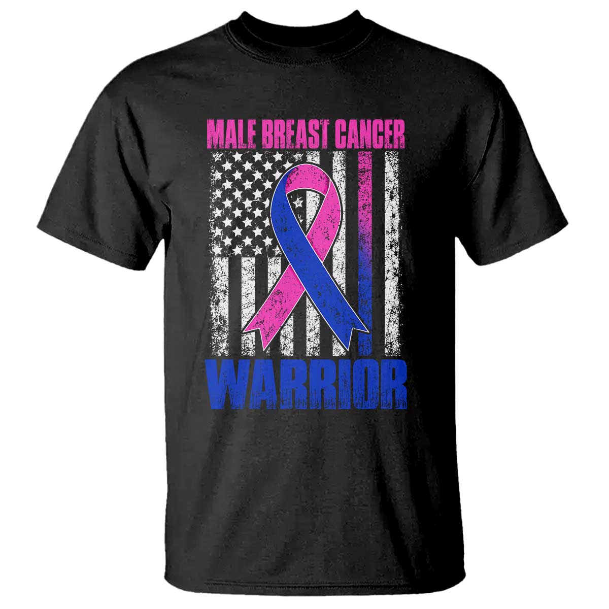 Male Breast Cancer Warrior T Shirt Pink Blue Ribbon