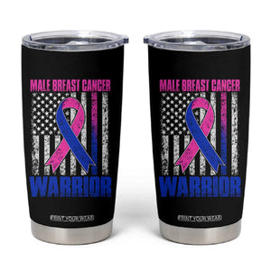 Male Breast Cancer Warrior Tumbler Cup Pink Blue Ribbon