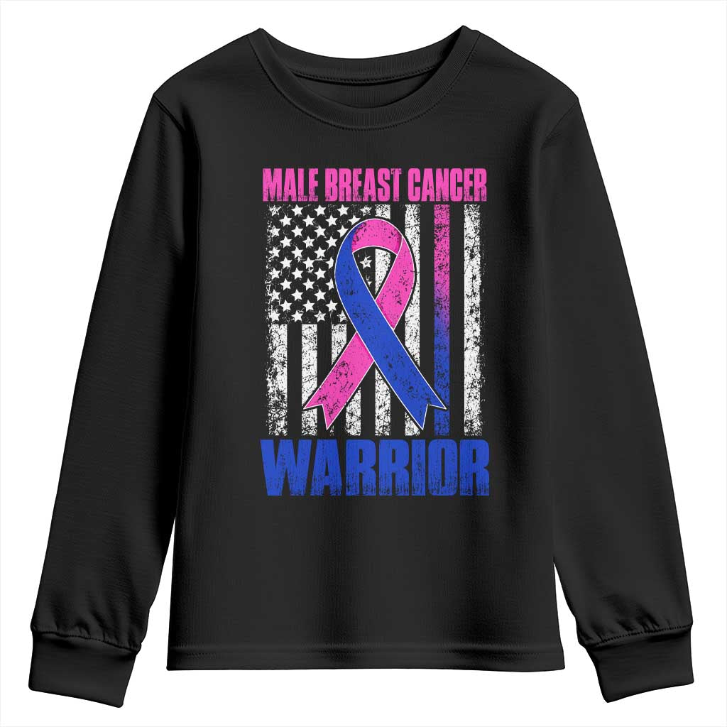 Male Breast Cancer Warrior Youth Sweatshirt Pink Blue Ribbon