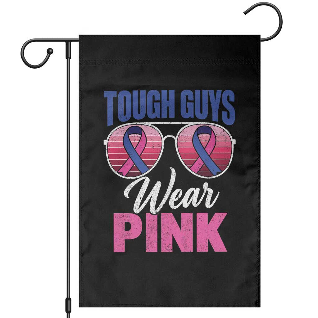 Tough Guys Wear Pink Funny Male Breast Cancer Awareness Garden Flag Pink And Blue Ribbon Retro Sunglasses