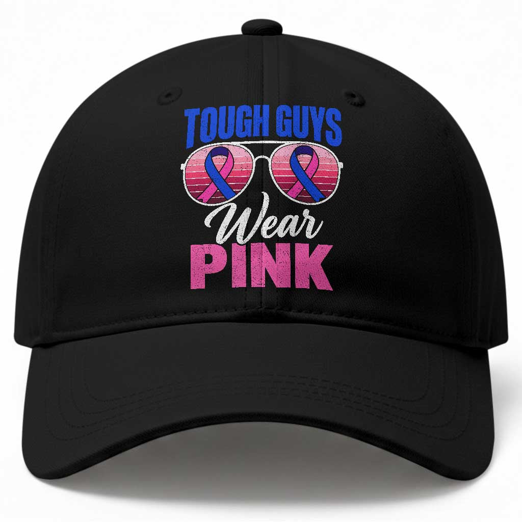 Tough Guys Wear Pink Funny Male Breast Cancer Awareness Baseball Cap Pink And Blue Ribbon Retro Sunglasses