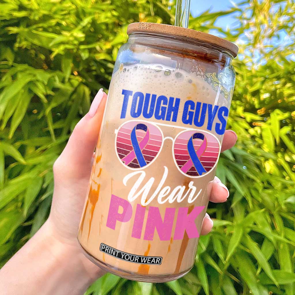 Tough Guys Wear Pink Funny Male Breast Cancer Awareness Glass Can Pink And Blue Ribbon Retro Sunglasses