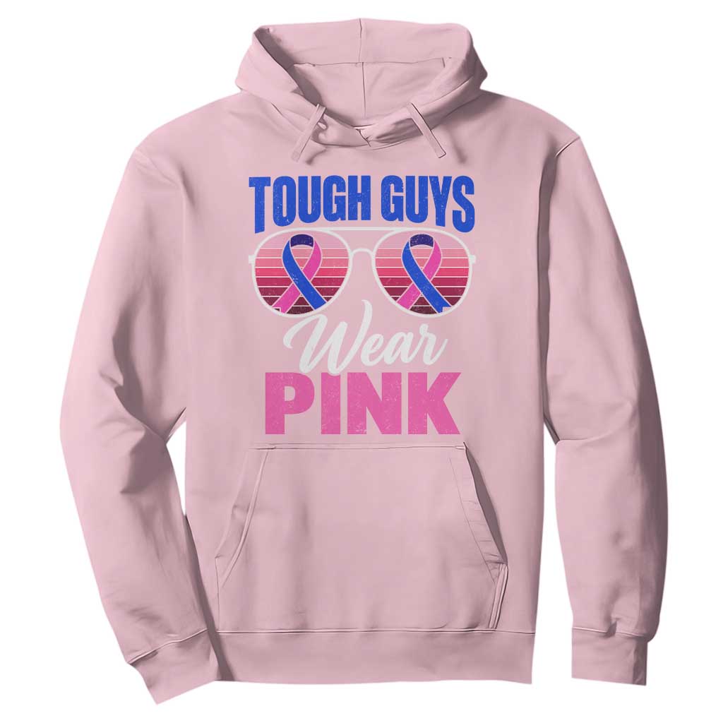 Tough Guys Wear Pink Funny Male Breast Cancer Awareness Hoodie Pink And Blue Ribbon Retro Sunglasses