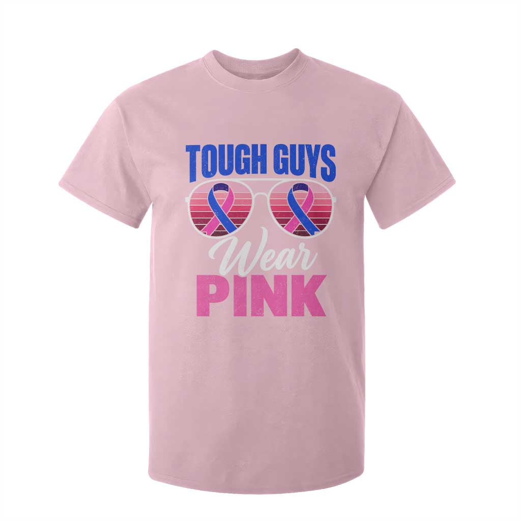 Tough Guys Wear Pink Funny Male Breast Cancer Awareness T Shirt For Kid Pink And Blue Ribbon Retro Sunglasses