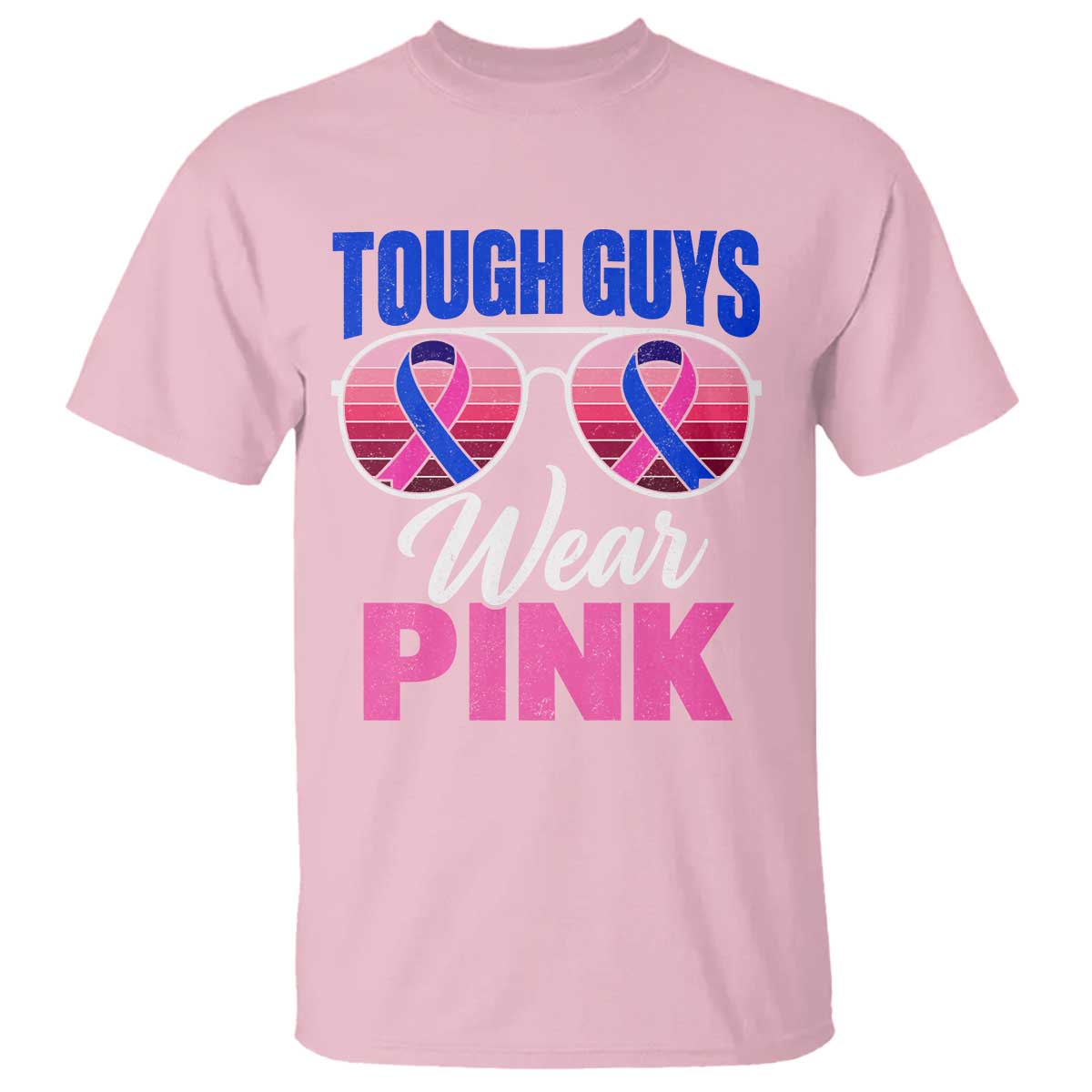 Tough Guys Wear Pink Funny Male Breast Cancer Awareness T Shirt Pink And Blue Ribbon Retro Sunglasses