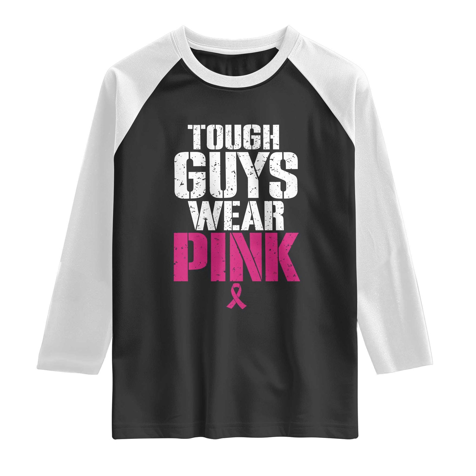 Tough Guys Wear Pink Funny Male Breast Cancer Awareness Raglan Shirt Pink Ribbon Support