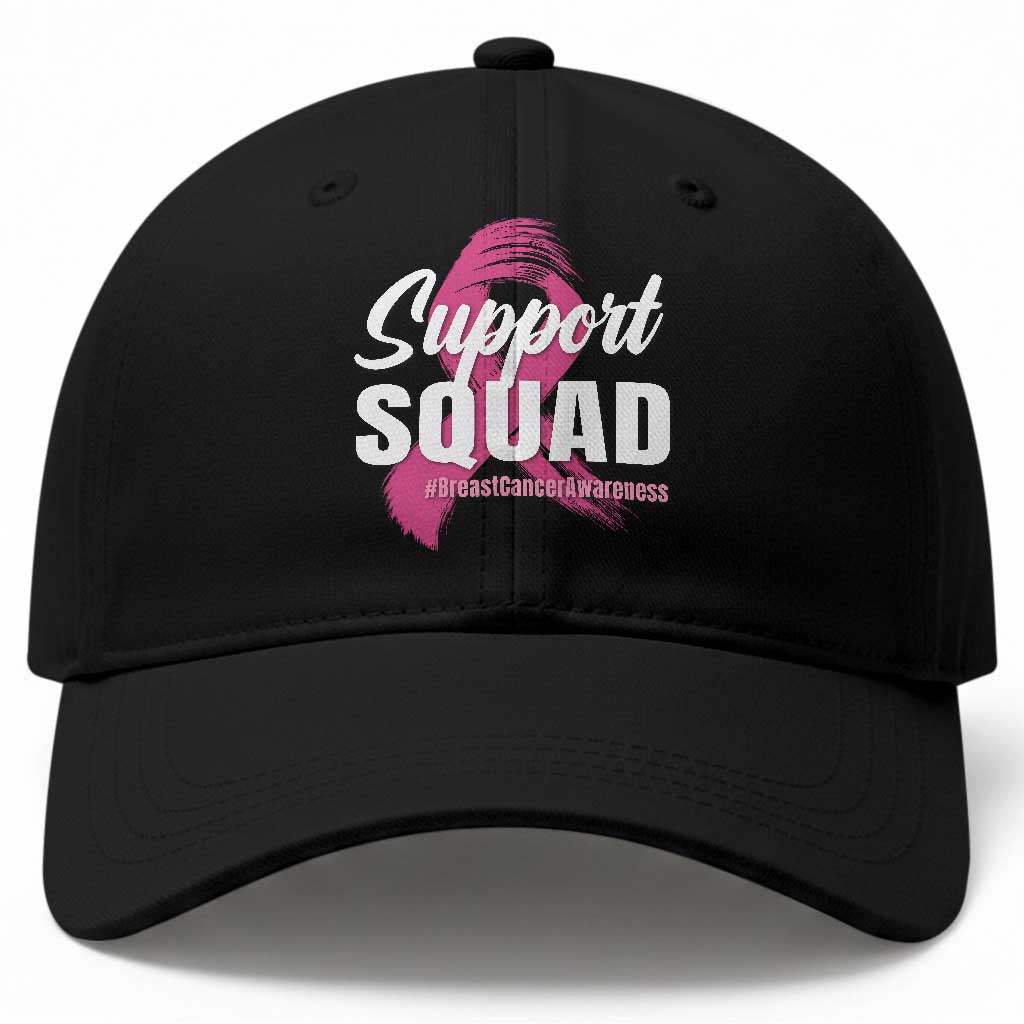 Breast Cancer Awareness Support Squad Baseball Cap Pink Ribbon Brushstroke