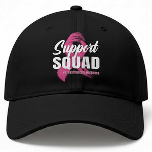 Breast Cancer Awareness Support Squad Baseball Cap Pink Ribbon Brushstroke