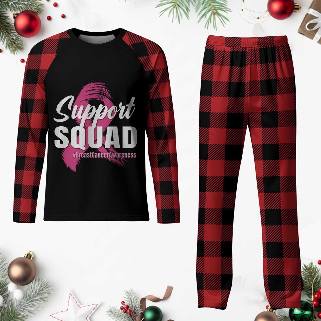 Breast Cancer Awareness Support Squad Plaid Pajama Set Pink Ribbon Brushstroke