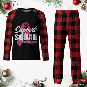 Breast Cancer Awareness Support Squad Plaid Pajama Set Pink Ribbon Brushstroke