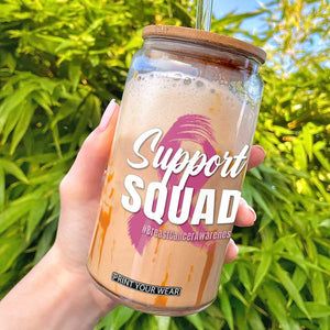 Breast Cancer Awareness Support Squad Glass Can Pink Ribbon Brushstroke
