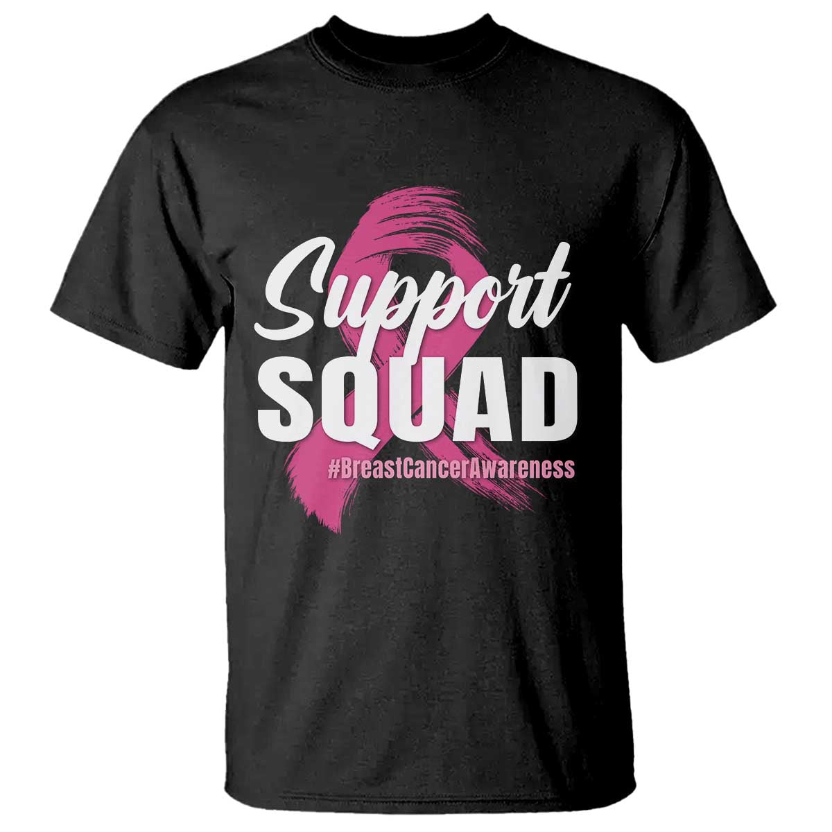 Breast Cancer Awareness Support Squad T Shirt Pink Ribbon Brushstroke