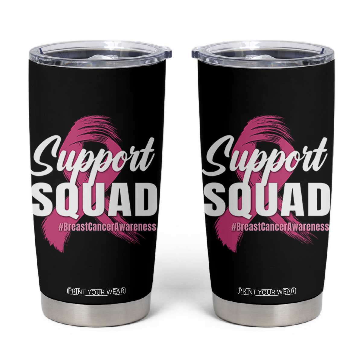 Breast Cancer Awareness Support Squad Tumbler Cup Pink Ribbon Brushstroke