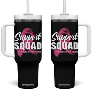 Breast Cancer Awareness Support Squad Tumbler With Handle Pink Ribbon Brushstroke