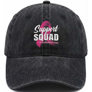 Breast Cancer Awareness Support Squad Washed Cotton Baseball Cap Pink Ribbon Brushstroke
