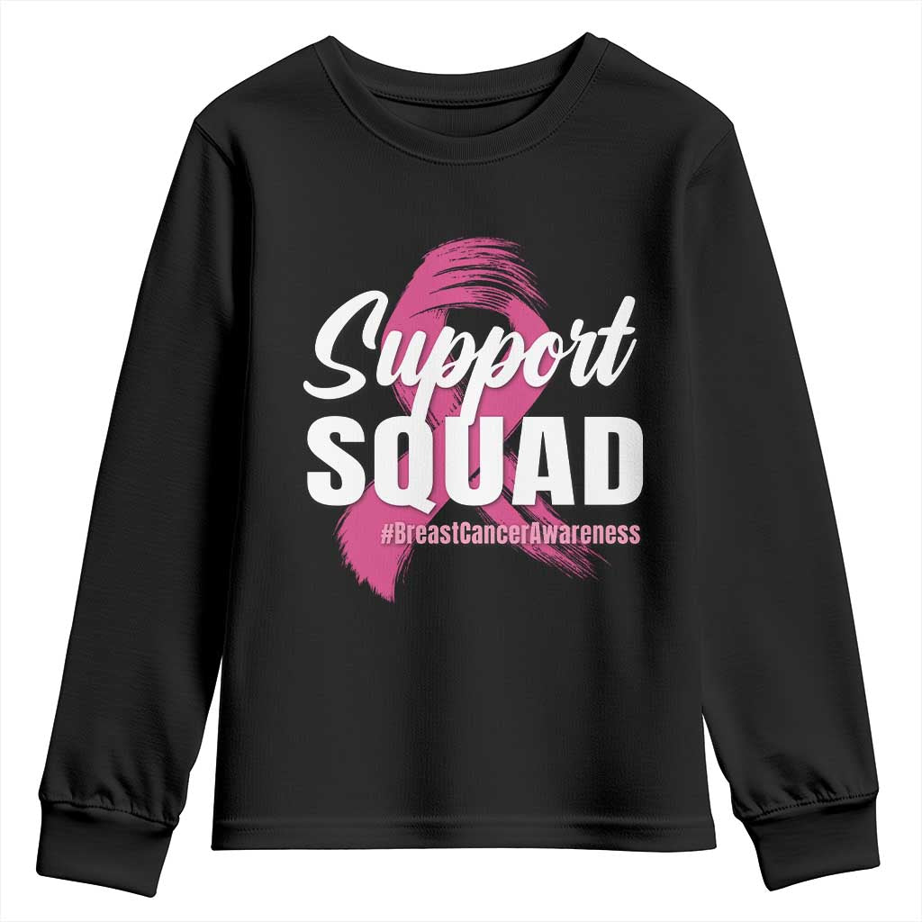 Breast Cancer Awareness Support Squad Youth Sweatshirt Pink Ribbon Brushstroke