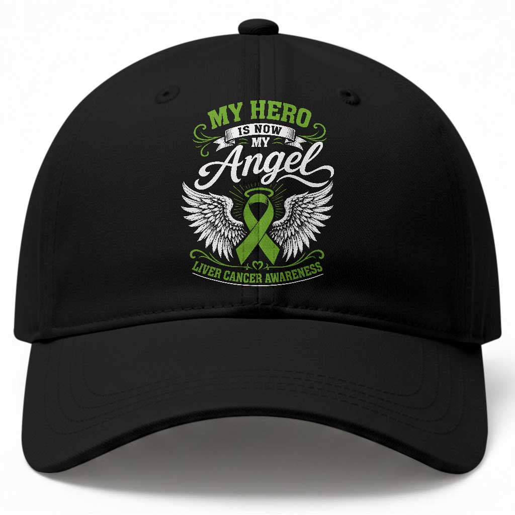 Liver Cancer Awareness Baseball Cap My Hero Is Now My Angel Green Ribbon
