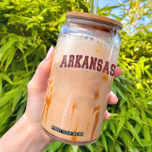 Arkansas Vintage Athletic Sports Design Glass Can AR State Pride 80s 90s Style