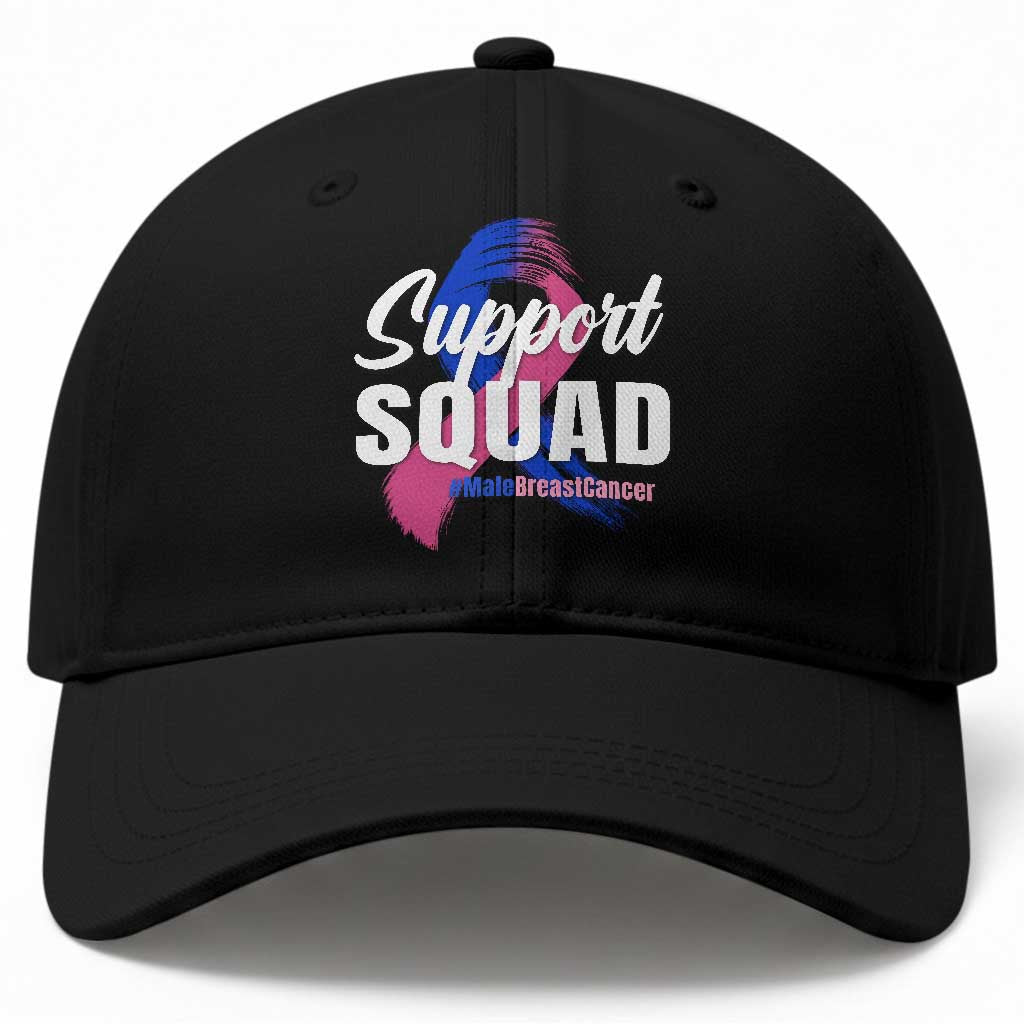 Male Breast Cancer Awareness Support Squad Baseball Cap Blue And Pink Ribbon Brushstroke