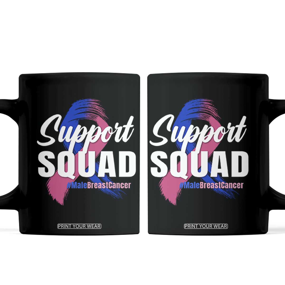 Male Breast Cancer Awareness Support Squad Coffee Mug Blue And Pink Ribbon Brushstroke