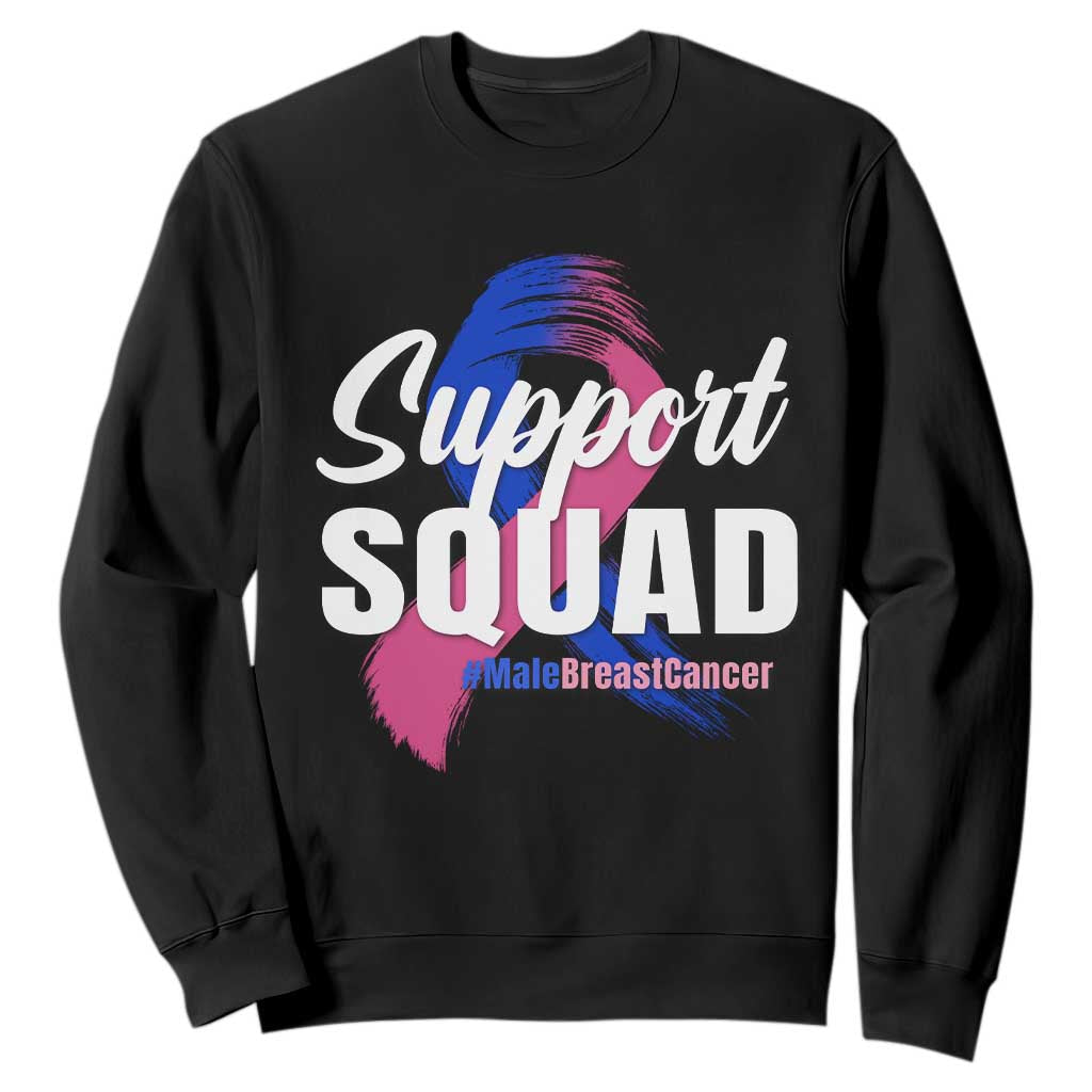 Male Breast Cancer Awareness Support Squad Sweatshirt Blue And Pink Ribbon Brushstroke
