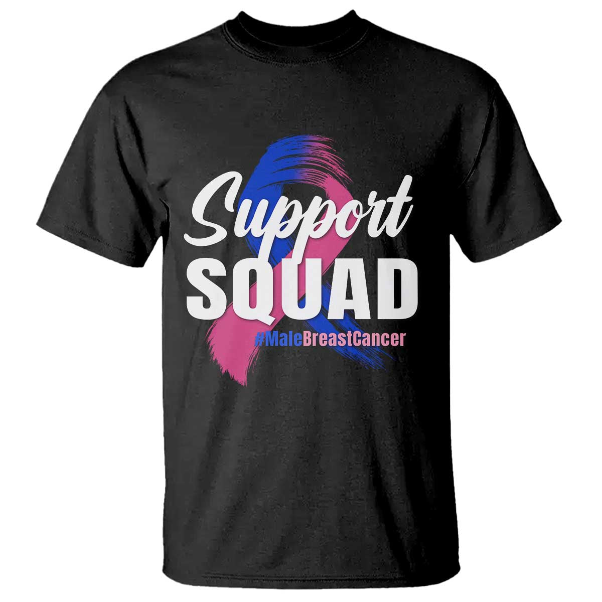 Male Breast Cancer Awareness Support Squad T Shirt Blue And Pink Ribbon Brushstroke