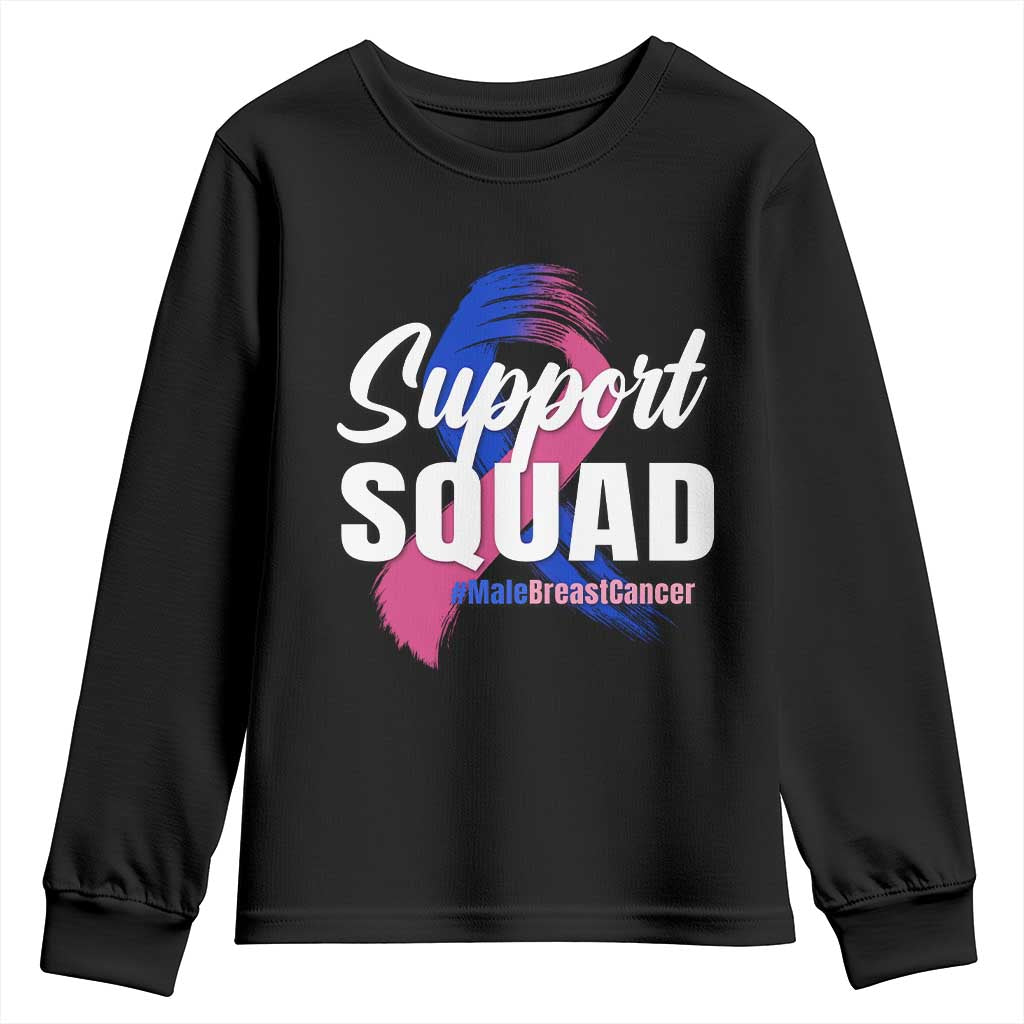 Male Breast Cancer Awareness Support Squad Youth Sweatshirt Blue And Pink Ribbon Brushstroke