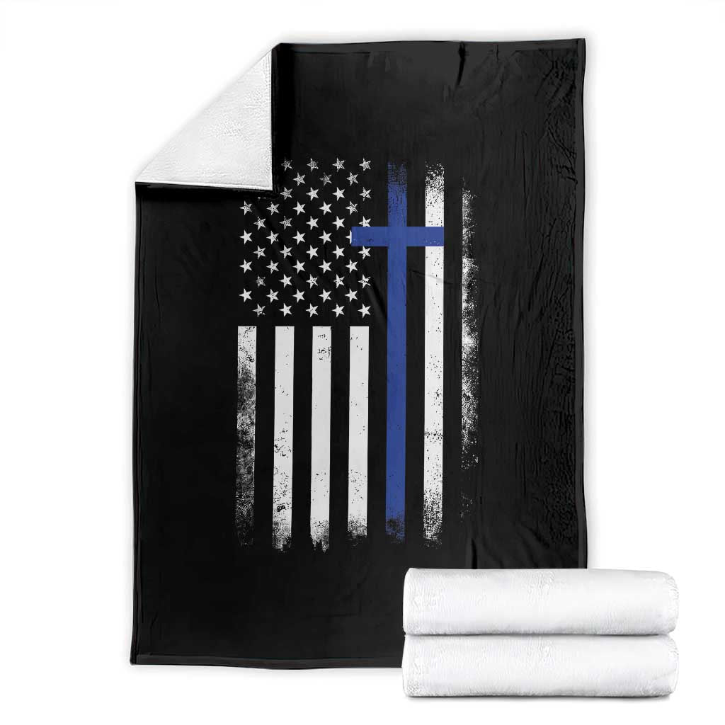 Patriotic Christian Police Vintage American Flag Throw Blanket Proud First Responders
